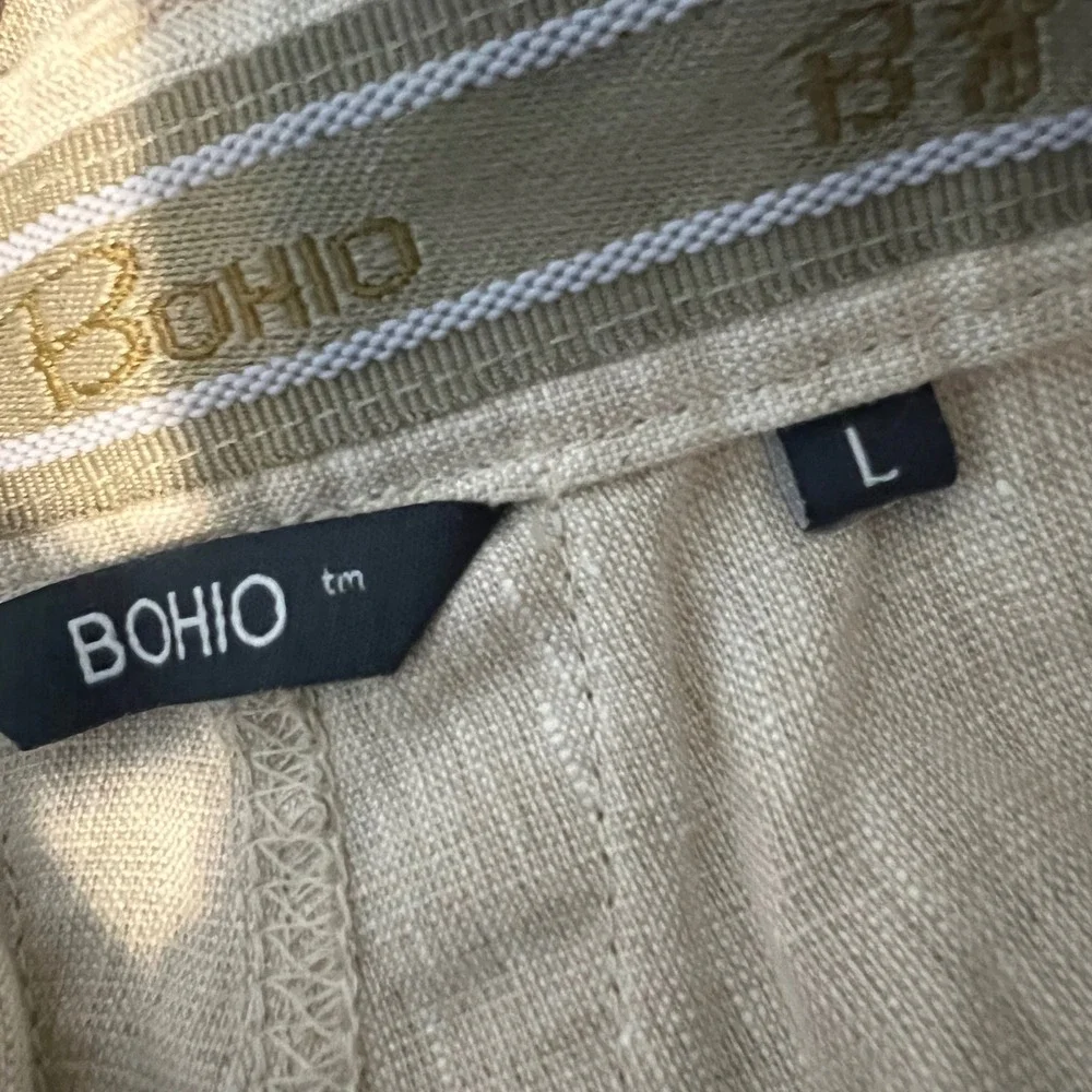 Bohio Mens Linen Pants Size L Beige Zip Drawstring Straight Leg Casual Trousers